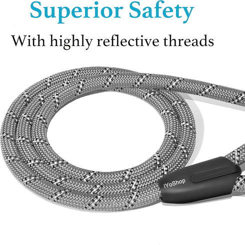 iYoShop 6 FT Durable Slip Lead Dog Leash, Padded Handle, Reflective Threads, Medium/Large (35~120 lbs, Grey)