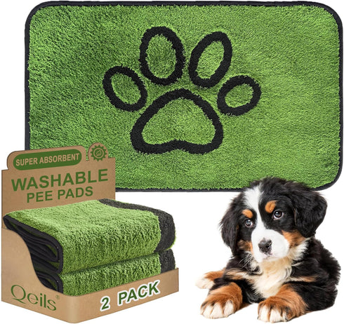 Qeils Reusable Dog Pee Pads, 2 Pack Super Absorbent & Leakproof Washable