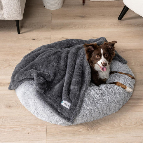 PetAmi Fluffy Waterproof Dog Blanket, Soft Warm Sherpa Throw, Reversible Cat Puppy Bed Blanket (Grey, 29x40)