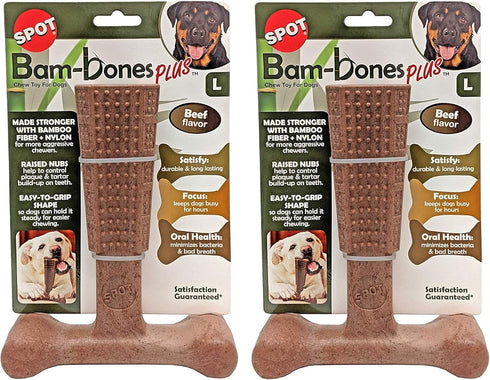 Ethical Pet 2 Pack Bambones Plus Dog Chew Toys - Large 7 Inch, Beef Flavor