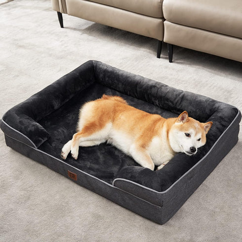 EHEYCIGA Orthopedic Dog Bed for Medium Dogs, Waterproof Memory Foam Couch Bed with Washable Cover, Dark Grey