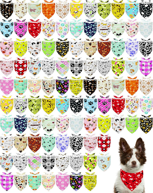 PET SHOW 100 Pack XL Dog Bandanas Bulk No Stitching for Extra