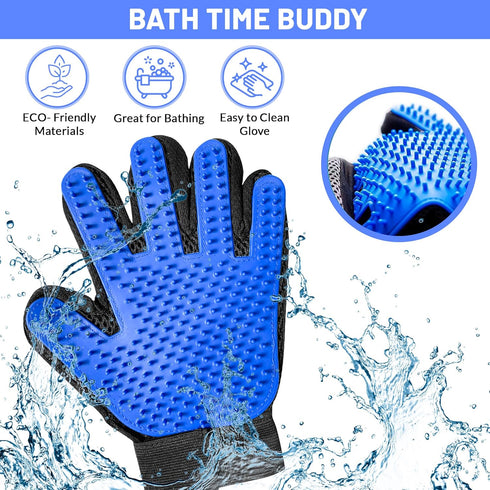 Upgrade Pet Grooming Gloves for Dogs, Cats, Rabbits & Horses, Efficient Hair Remover Mittens - 1 Pair (Blue)
