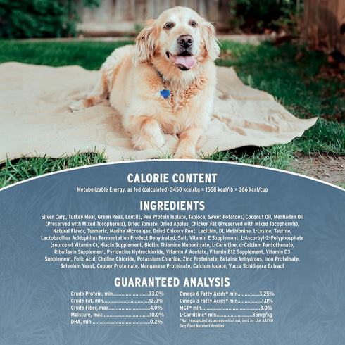 Annamaet Grain-Free Re-Juvenate Senior Dry Dog Food, Fresh Silver Carp & Turkey, 5-lb Bag, Brown