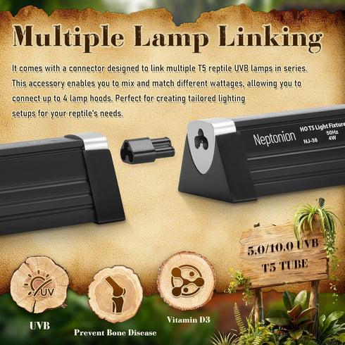 4W T5 6.5" 10.0 Reptile HO UVB Light Fixture with Tube, Dedicated UVB Spot Hood for Terrariums, Suitable for Desert