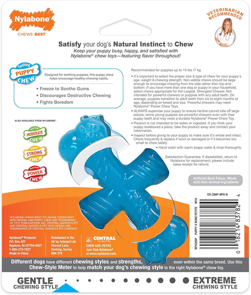 Nylabone Comfort Hold X-Bone Puppy Chew Toy, Soothing Teething Bone for X-Small Dogs, Beef Flavor