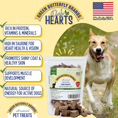 Freeze Dried Pork Heart Dog Treats - All Natural Freeze-Dried Raw Snacks for Dogs and Cats, High Protein