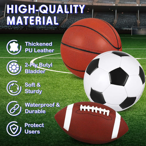 Libima 3 Pcs Soccer Sports Ball Set: Size 5 Basketball, Size 4 Soccer, Size 6 Football with Pump & Carry Bag