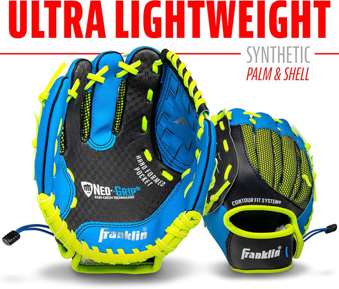 Franklin Sports Teeball Glove, Left and Right Handed Youth Fielding Glove, 9.0 Inch, Ready to Play with Ball