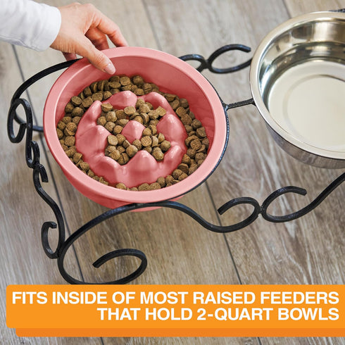 The Niner Slow Feed Bowl: Raised Peaks to Slow Down Pets Eating, Fits Elevated Feeders, Holds up to 2 Cups (Pink)