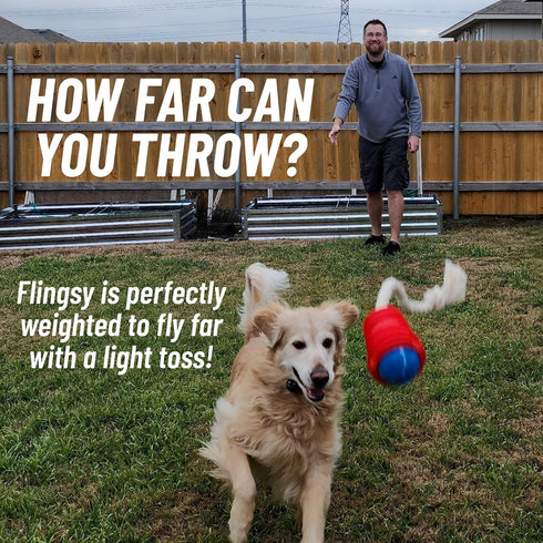Made in USA Flingsy Dog Ball Launcher, Combination Throwing Toy with 100% Natural Cotton Rope Tug Fetch Thrower