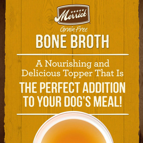 Merrick Grain Free Bone Broth: Premium Human Grade Gluten Free Dog & Cat Food Topper Pouches, Chicken - 16 oz