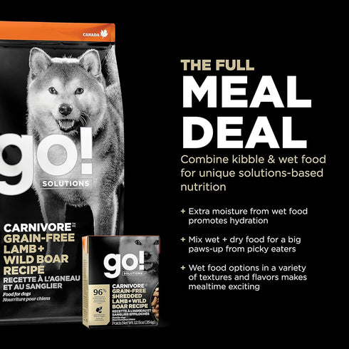 GO! SOLUTIONS Carnivore Grain Free Dog Food, 3.5 lb – Lamb + Wild Boar Recipe – Complete + Balanced Nutrition for All
