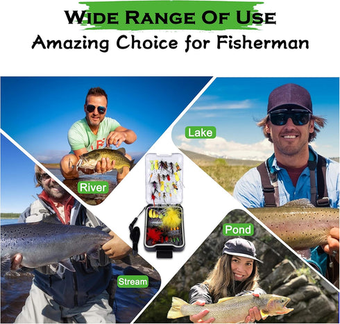 PLUSINNO Fly Fishing Flies Kit, 26/78Pcs Handmade Trout Bass Fishing Gear with Dry/Wet Flies, Streamers, Fly Box