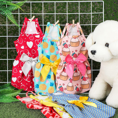 6 Pieces Puppy Dog Dress, Pet Bowknot Princess Floral Vest Skirt for Small Dog Cat Summer Apparel