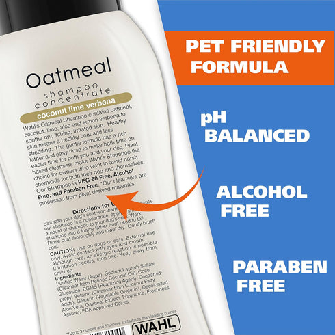 Wahl USA Pet Shampoo for Dogs - Dry Skin & Itch Relief Oatmeal Formula with Coconut Lime Verbena, 24 Oz