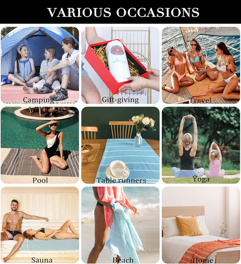 Turkish Beach Towels, Outdoor Picnic Throw Blanket, Quick Dry Lightweight Camping Towel, Extra Large Gear Essentials.