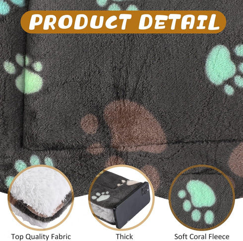 4 Pack Ultra Soft Dog Cat Bed Mat - Cozy Washable Thickened Pad with Cute Prints - Reversible Fleece for Small Animals