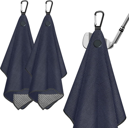Magnetic Golf Towel - 2 Pack with Microfiber Wire Cleaning Cloth Block and Strong Magnet for Golf Bags
