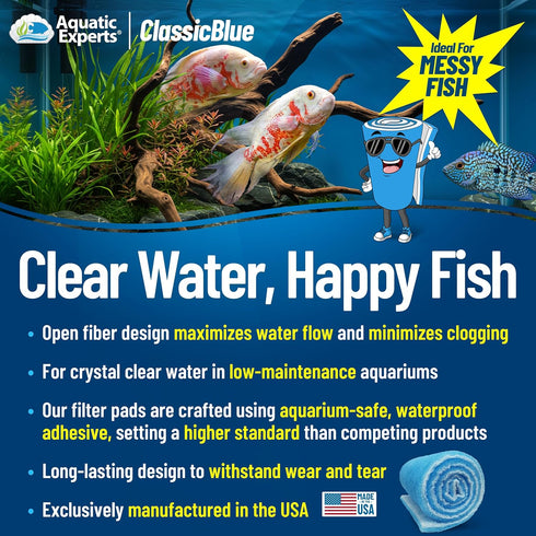 Aquatic Experts Classic Bonded Aquarium Filter Pad - 12" x 72" x .75" - Blue and White Filter Media Roll, USA Made
