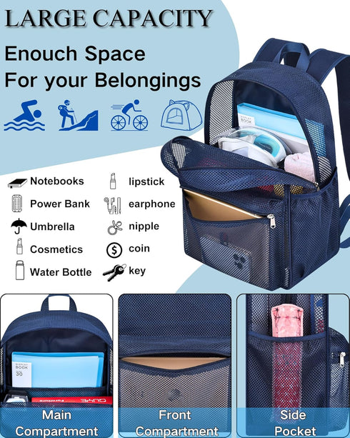 Paxiland Mesh Backpack, Lightweight See Through Backpack for Commuting, Swimming, Travel, Beach