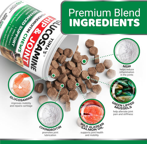 240 Glucosamine for Dogs - Chews - Hip and Joint Supplement for Dogs - Advanced Glucosamine Chondroitin Treats with MSM