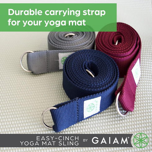 Gaiam Easy-Cinch Yoga Mat Sling - Durable Carrying Strap with Metal D-Rings for Secure Fit (No Mat Included)