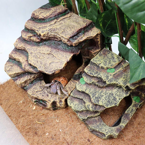 Oooct Hermit Crab Hideout, Resin Simulation Stone Reptile Cave Hideout, Hermit Crab Climbing Toys, Terrarium Habitat