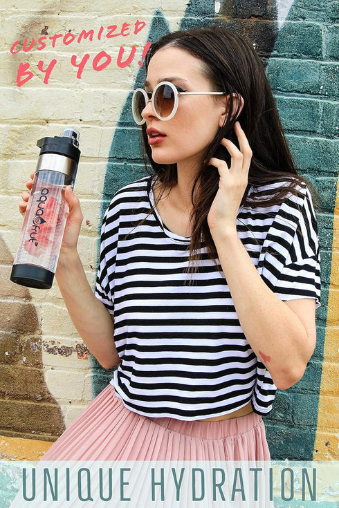 NEW AquaFrut Bottom Loading Fruit Infuser Water Bottle - BPA Free Tritan Plastic, Leak Proof, 24 OZ, Infusion Recipe