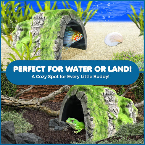 SunGrow Aquarium Decoration Rocks Hideout Cave, 5.7" x 4.3", Resin Tank Decor for Betta, Cichlid, Axolotl, Frog, Crab,