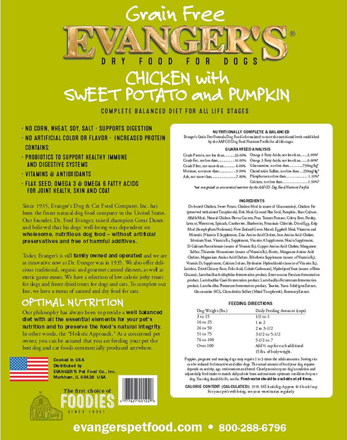 Evanger's Grain-Free Chicken with Sweet Potato & Pumpkin Dry Dog Food, Brown, 16.5