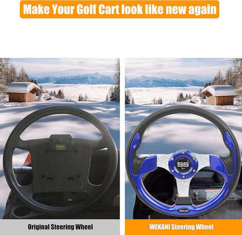 Golf Cart Steering Wheel for EZGO, YAMAHA and Club Car Precedent, Most Golf Carts Blue