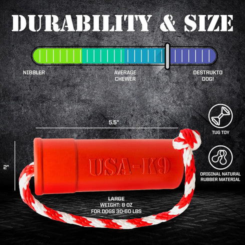 SodaPup USA-K9 Firecracker – Durable Dog Tug Toy & Floating Training Dummy Made in USA from Non-Toxic Natural Rubber