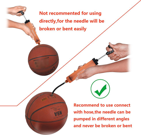 SKOLOO 10" Portable Hand Air Ball Pump Inflator Kit with Nozzle, Needle, Extension Hose for Sports Balls