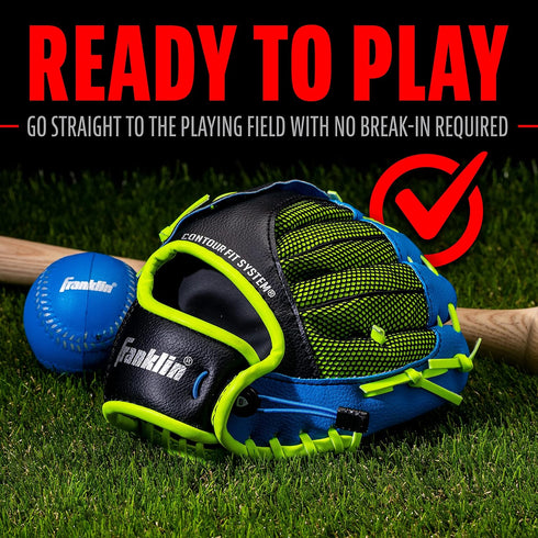 Franklin Sports Teeball Glove, Left and Right Handed Youth Fielding Glove, 9.0 Inch, Ready to Play with Ball