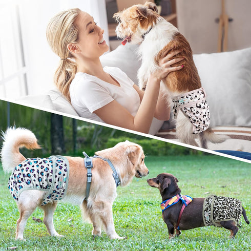 Langsprit Washable Female Dog Diapers - Doggie Reusable Diapers for Doggy Puppy Female in Period - Highly Absorbent Dog