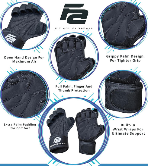 Fit Active Sports New Ventilated Weight Lifting Workout Gloves with Built-in Wrist Wraps for Men and Women - Great