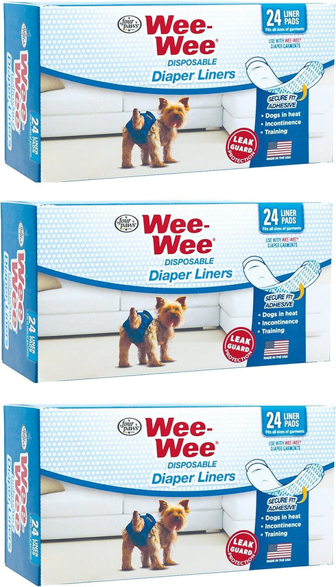 (3 Pack) Four Paws Wee-Wee Dog Diaper Garment Pads - 24 Per Pack