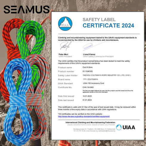 SEAMUS 8mm Prusik Accessory Cord 15M, UIAA Rock Climbing Rope, 14Kn High Tensile Strength