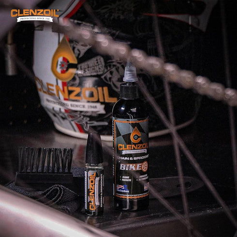 4 oz 0.5 oz Clenzoil Chain & Sprocket Cleaning Kit - Chain Cleaner Lubricant Protectant (CLP) - Wet Lube Application