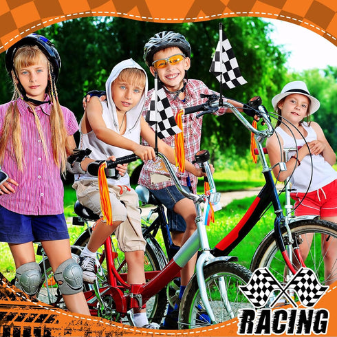 Liliful 5 Pcs Kids Bike Accessories, 2 Pcs Flame Streamers, Bike Bell, 2 Pcs Checkered Flags for Boys Girls