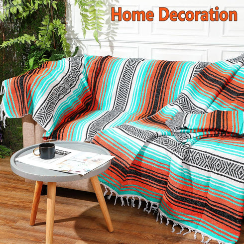Oudain Mexican Blankets and Throws 45 x 70 Inch, Cotton Outdoor Camping Woven Serape Yoga Blanket