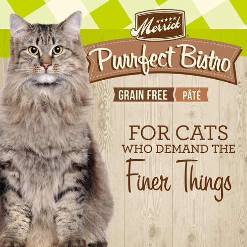Merrick Purrfect Bistro Grain Free Premium Soft Canned Pate Adult Wet Cat Food, High Protein Turkey Recipe, 3 oz (Pack