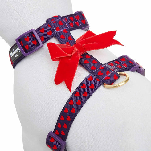 Blueberry Pet H-Shape Dog Harness with Velvety Bowtie for Medium Dogs, Gothic Grape, Adjustable