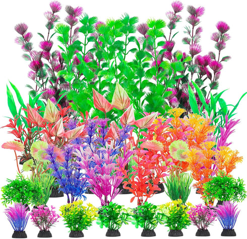 30Pcs Aquarium Plants, Fish Tank Accessories, Artificial Aquatic Plants, Full Set of Decorations
