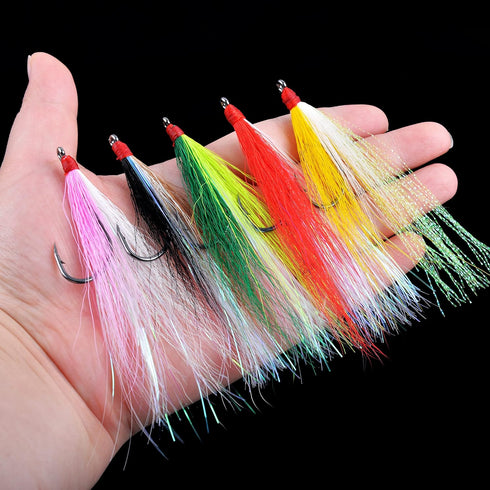 Shaddock Fishing 5 Bucktail Teasers with Hook Saltwater, Fishing Teaser Lures Flounder Rig Fishing Jig Hooks Colors