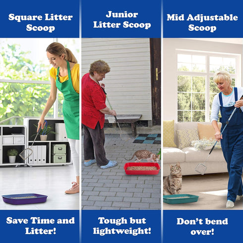 Sand Dipper Square Cat Scooper, Stainless Steel Long Metal Cat Litter Scoop, 29" to 41" Reach