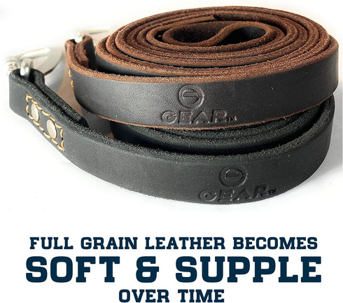 Leather Dog Leash with Locking Carabiner - Strong and Soft for Training and Walking, 6 Ft Long x ¾” Wide