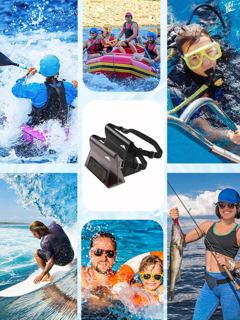 HEETA 2-Pack Waterproof Pouch with Waist Strap, Touchable Dry Bag with Adjustable Belt for Phone Valuables for Swimming
