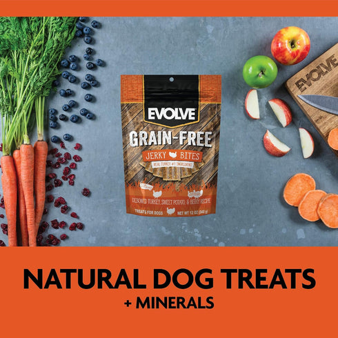 Evolve Grain Free Dog Treats, Turkey, Pea, and Berry Jerky Bites